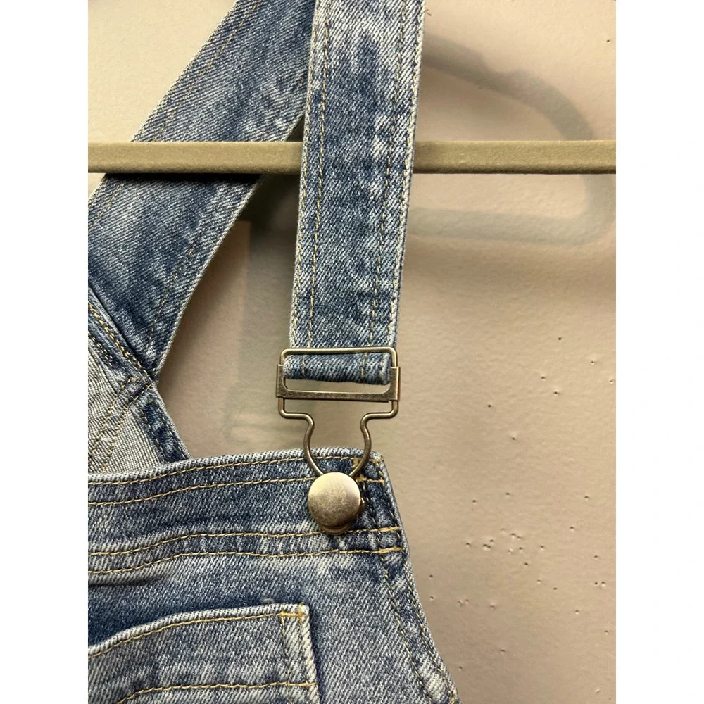 Lane Bryant Shortalls Women 14 Blue Medium Wash Denim Distressed Casual Utility